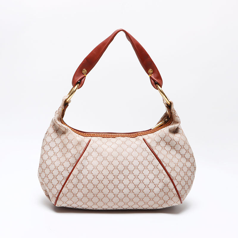セリーヌ CELINE マカダム キャンバス レザー ハンドバッグ ベージュ