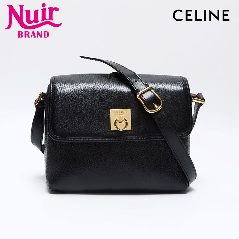 セリーヌ CELINE レザー ロゴプレート ショルダーバッグ ブラック セリーヌ CELINE レザー ロゴプレート ショルダーバッグ ブラック