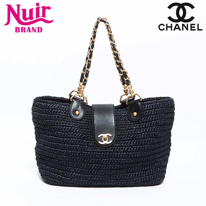 Chanel CHANEL basket bag chain raffia shoulder bag navy WS12549