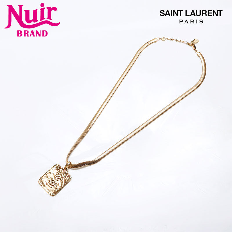 YVES SAINT LAURENT YSL logo plate Necklace gold WS12654 – NUIR VINTAGE