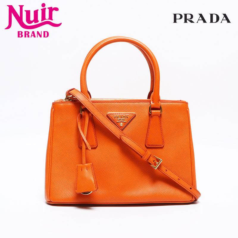美品 PRADA プラダ ガレリア サフィアーノ 三角ロゴプレート レッド 