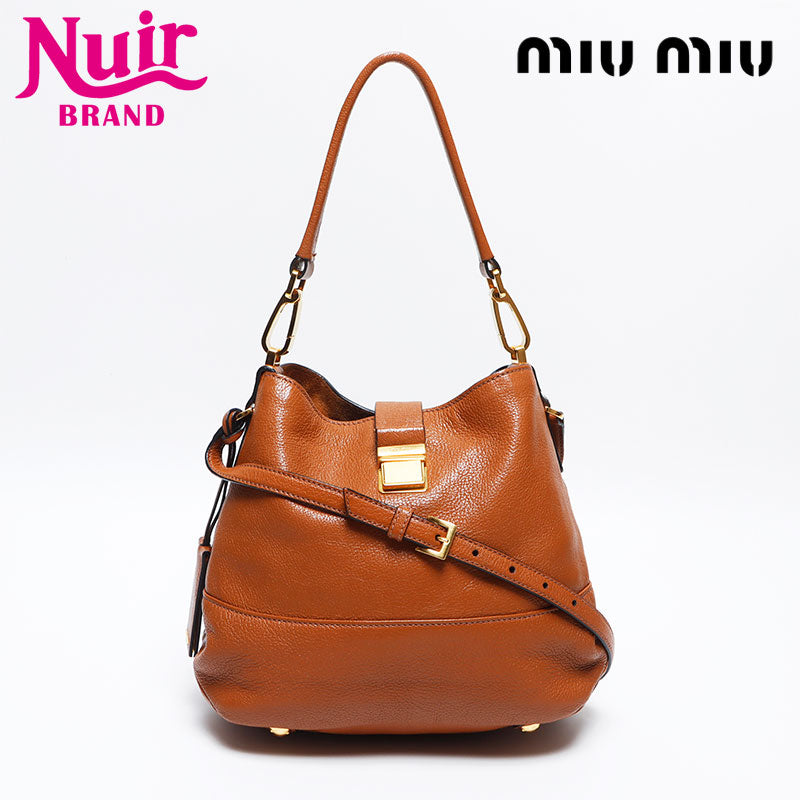 ミュウ ミュウ Miu Miu 2way レザー ショルダーバッグ ブラウン