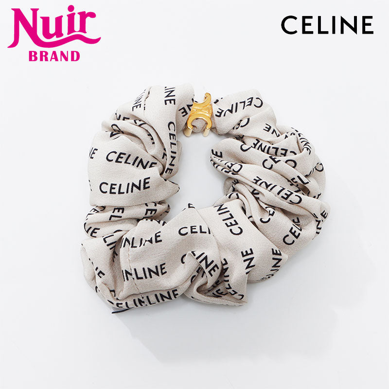 箱付き CELINE ロゴ入りシュシュ ベージュ セリーヌ CELINE ロゴ シュシュ ヘアタイ ヘアアクセサリー