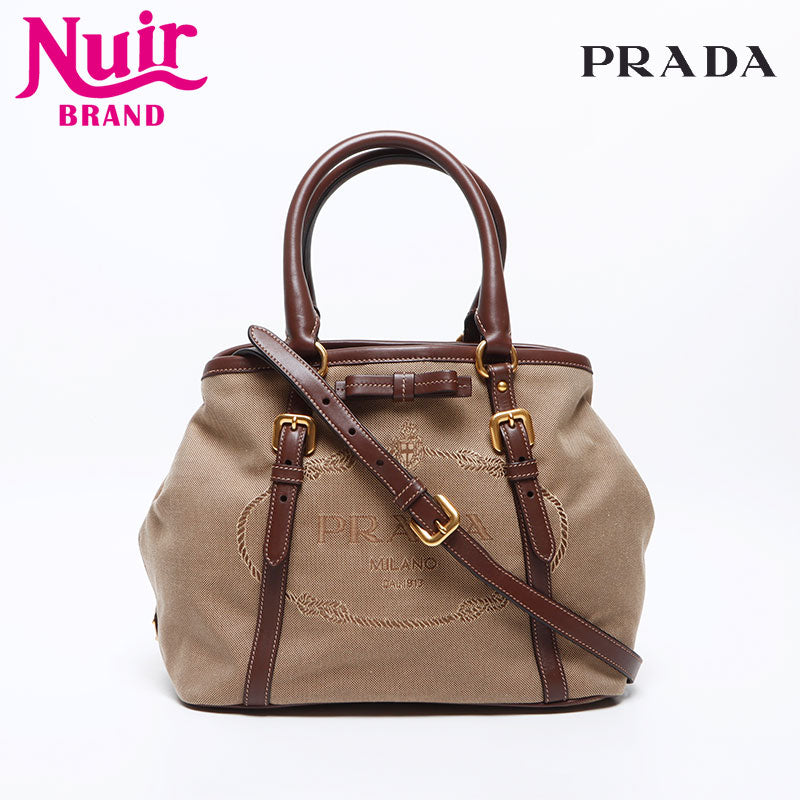 Prada PRADA canvas 2way jacquard logo handbag brown WS12831 – NUIR