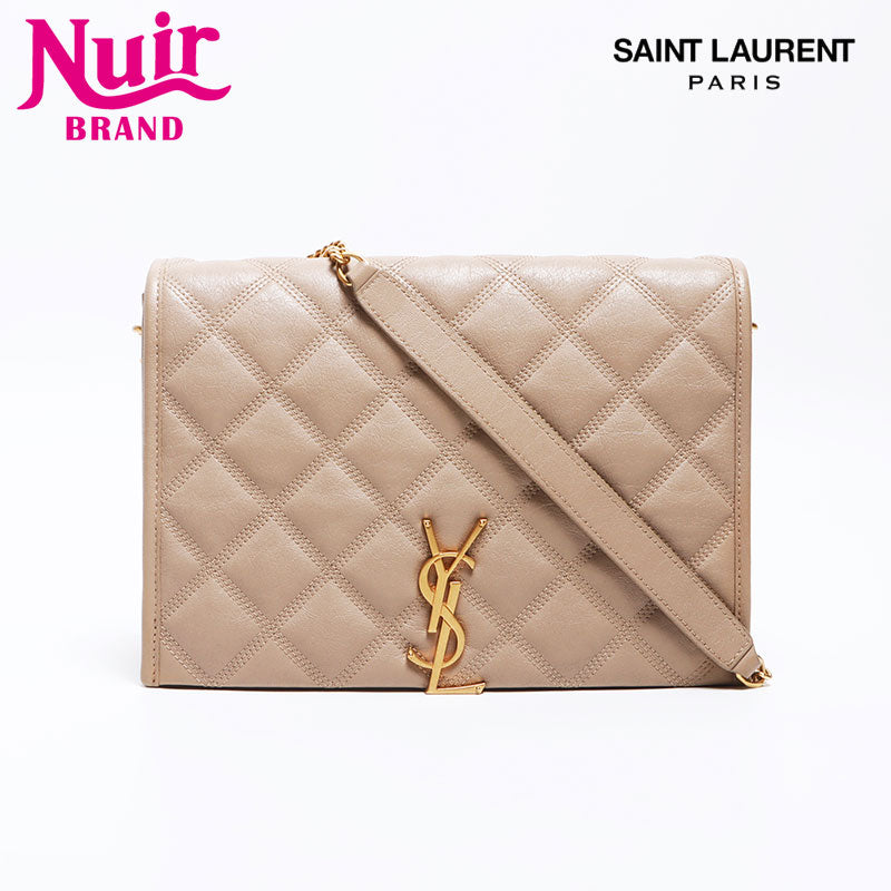 YVES SAINT LAURENT Becky Leather Logo Shoulder Bag Beige WS12906