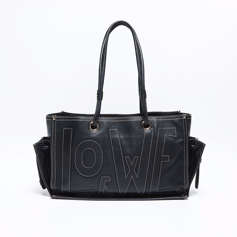 LOEWEスモール ロゴ入り トートバッグ ロエベフォント トート スモール（ラフィア） ブラック - LOEWE