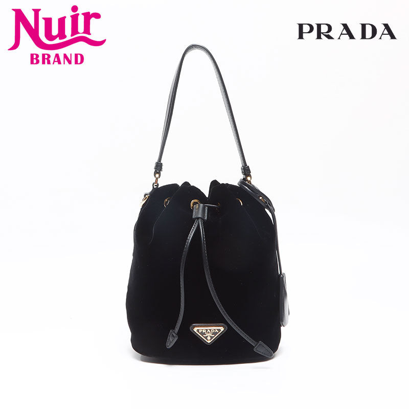 極美品 プラダ PRADA ベロア 巾着 ショルダーバッグ ブラック WS13054