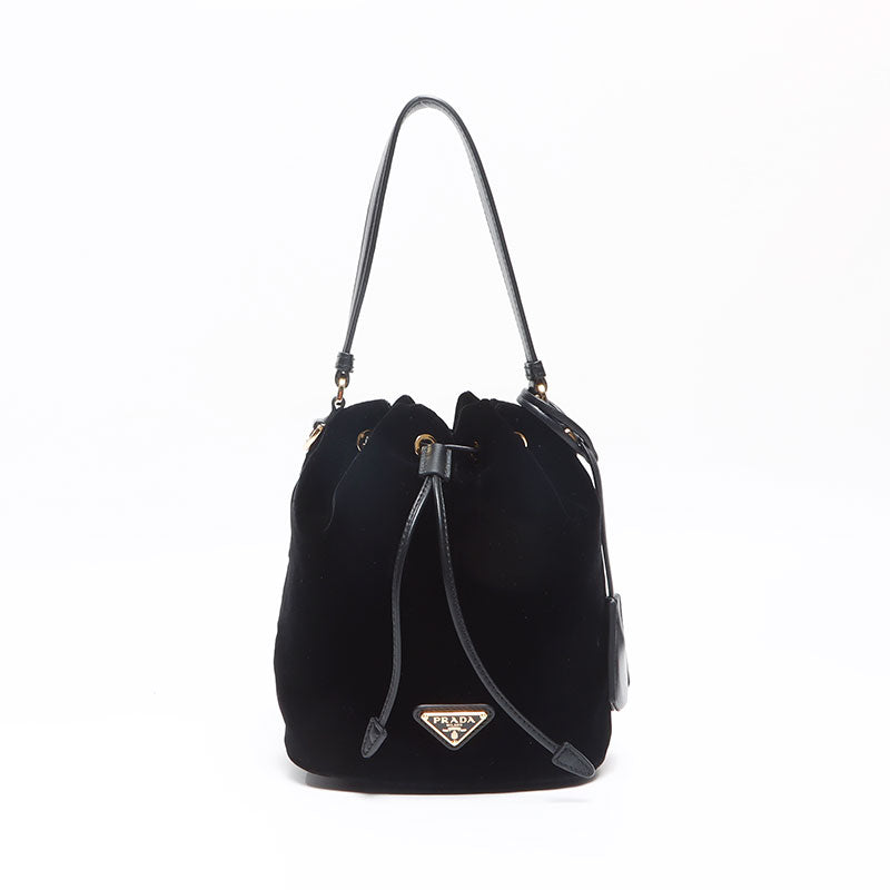 極美品 プラダ PRADA ベロア 巾着 ショルダーバッグ ブラック WS13054