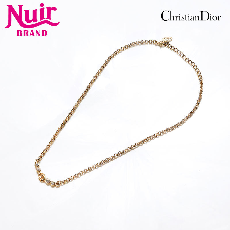 Dior ネックレス Christian Dior CD logo Chain rhinestone Necklace gold