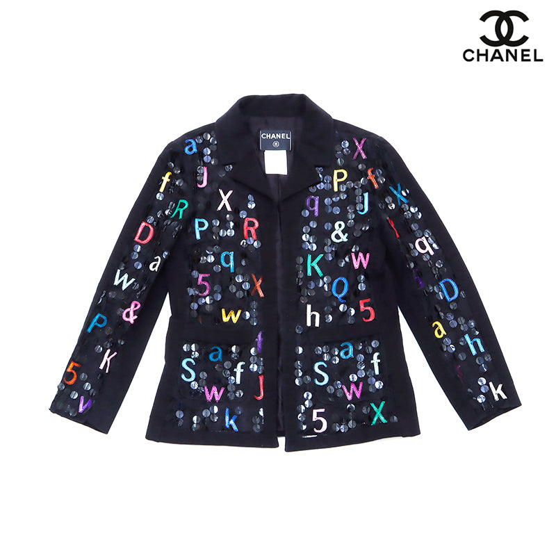 シャネル　CHANEL アルファベットスパッツ　キラキラ Chanel CHANEL 01A Sequin 38 Jacket Black WS1307 – NUIR VINTAGE