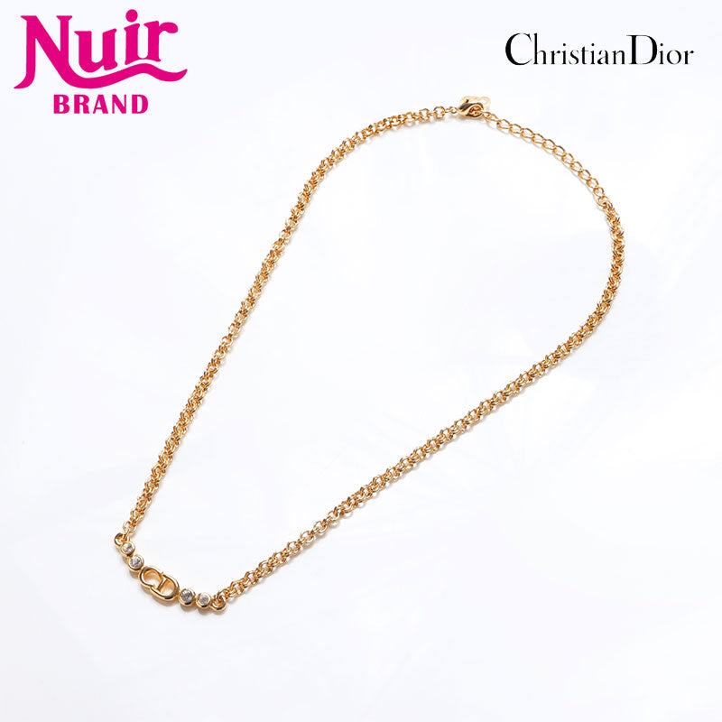 Christian Dior CD logo rhinestone Necklace gold WS13256