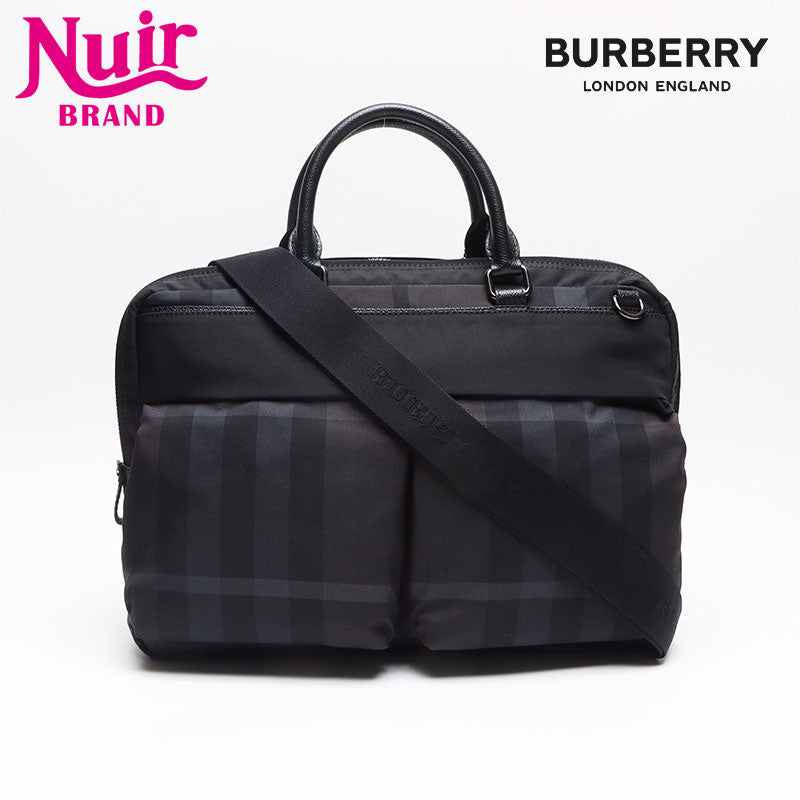 BURBERRY Check Briefcase Business Bag Nylon Shoulder Bag black