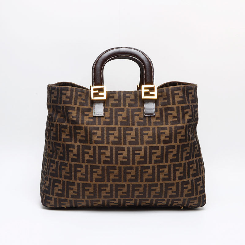 フェンディ FENDI トートバッグ ズッカ柄 レザーハンドル トートバッグ