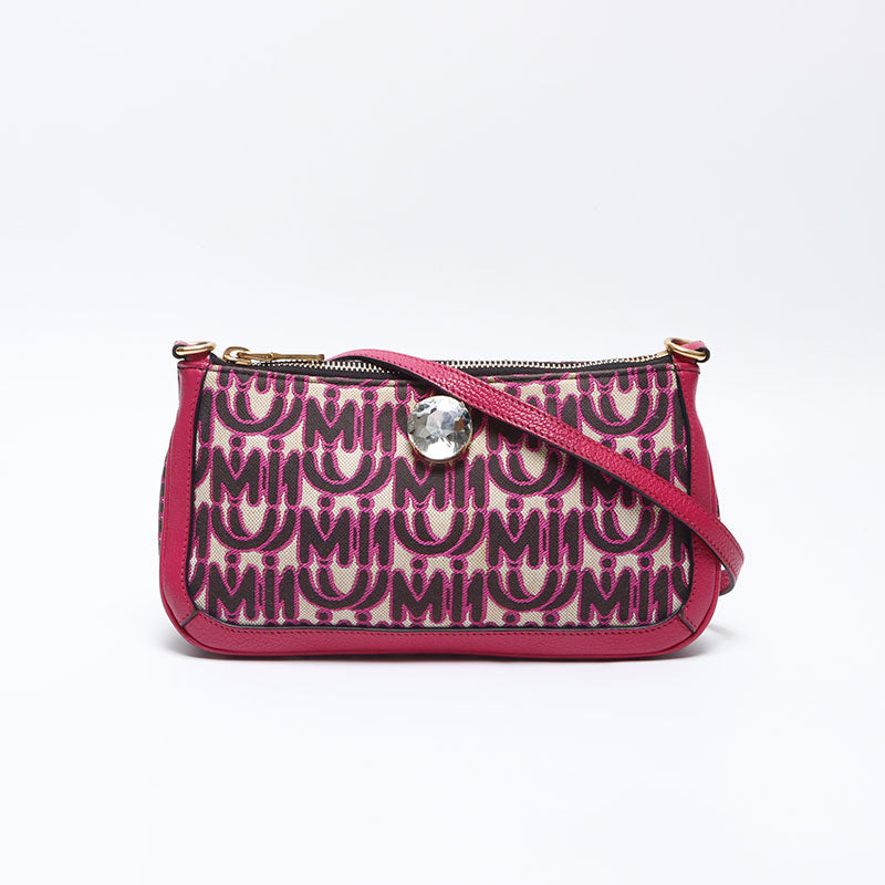 ミュウ ミュウ Miu Miu キャンバス ロゴ 総柄 ショルダーバッグ ピンク