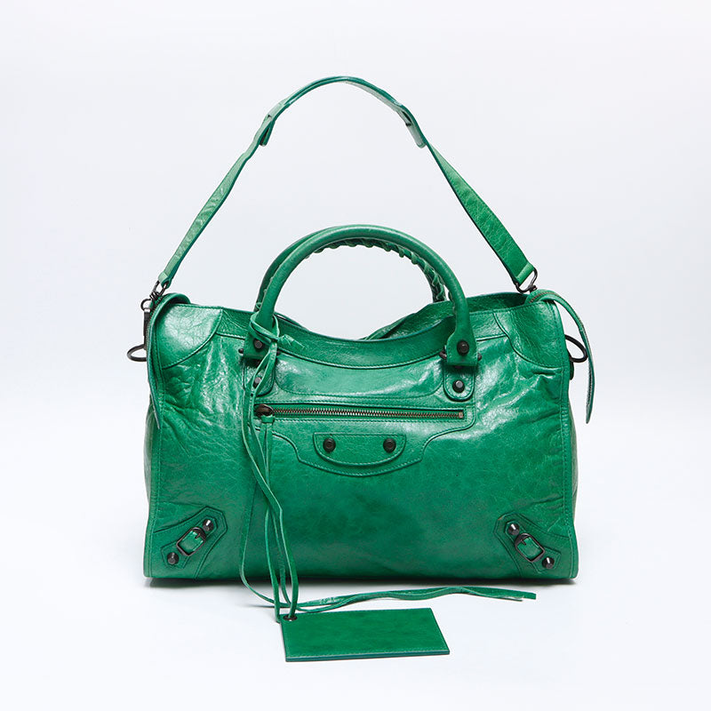 値下げ美品&希少モデル！ BALENCIAGA ダークグリーンレザー バッグ バレンシアガ/ハンドバッグ/エディターズバッグザツィギー