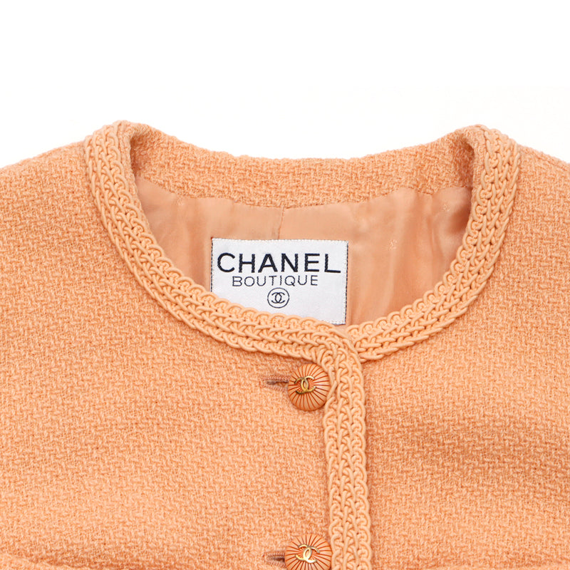 Chanel CHANEL Blouson Coco Mark Button Tweed Coat Jacket Orange