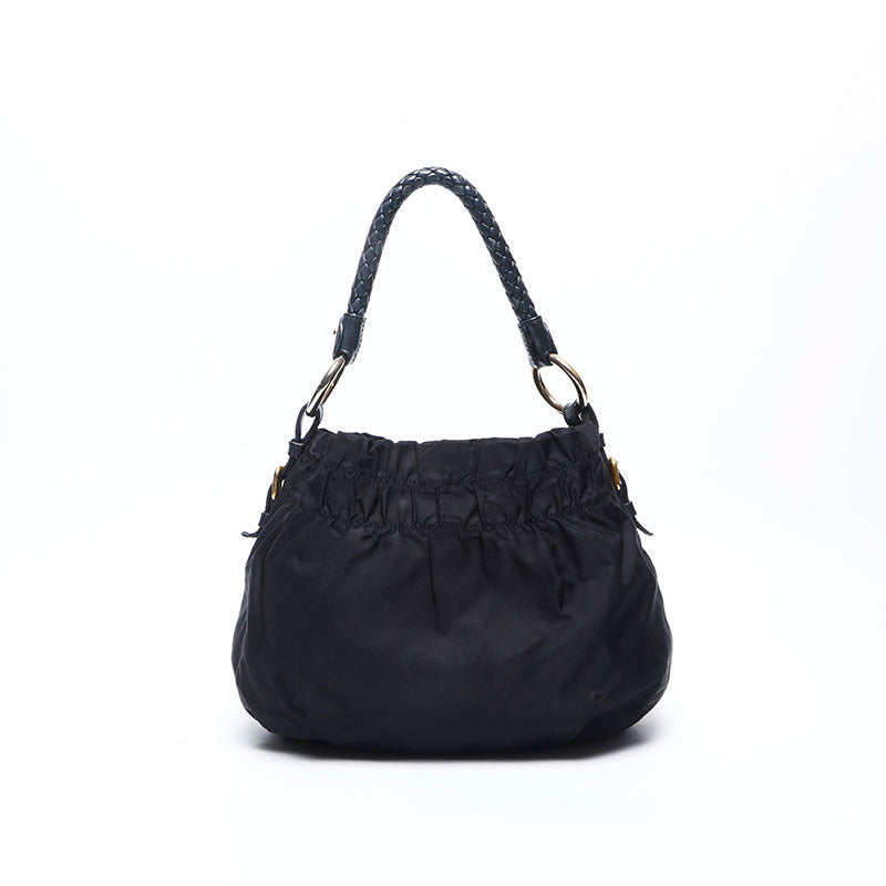 プラダ PRADA ナイロン ロゴ リボン ショルダーバッグ ブラック