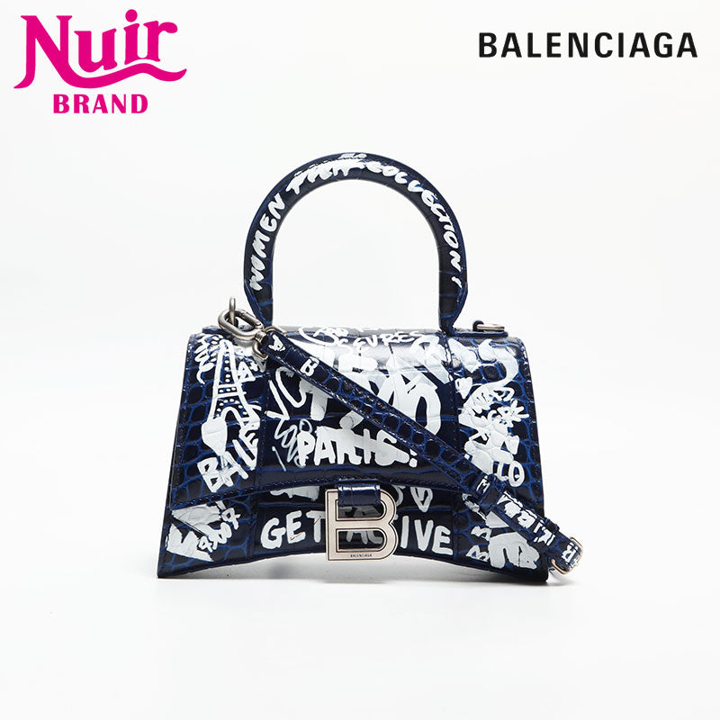 BALENCIAGA アワーグラス　ミニ　クロコ　ミニショルダーバッグ 直営店☆BALENCIAGA☆Hourglass クロコ調 ショルダー ミニバッグ