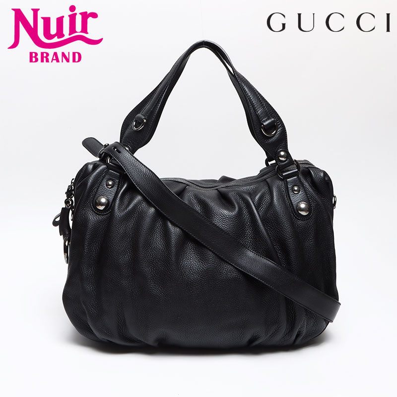 Gucci ブラックレザー ビジネスバッグ グッチ GUCCI レザー ホースビット チェーン ショルダーバッグ