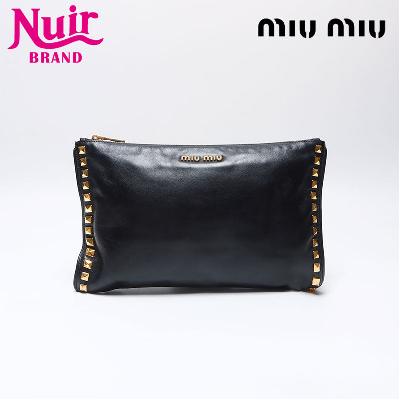 バッグ Miu Miu Studded Leather Zip clutch bag Miu Miu Studded leather Clutch bag black WS14006 – NUIR VINTAGE