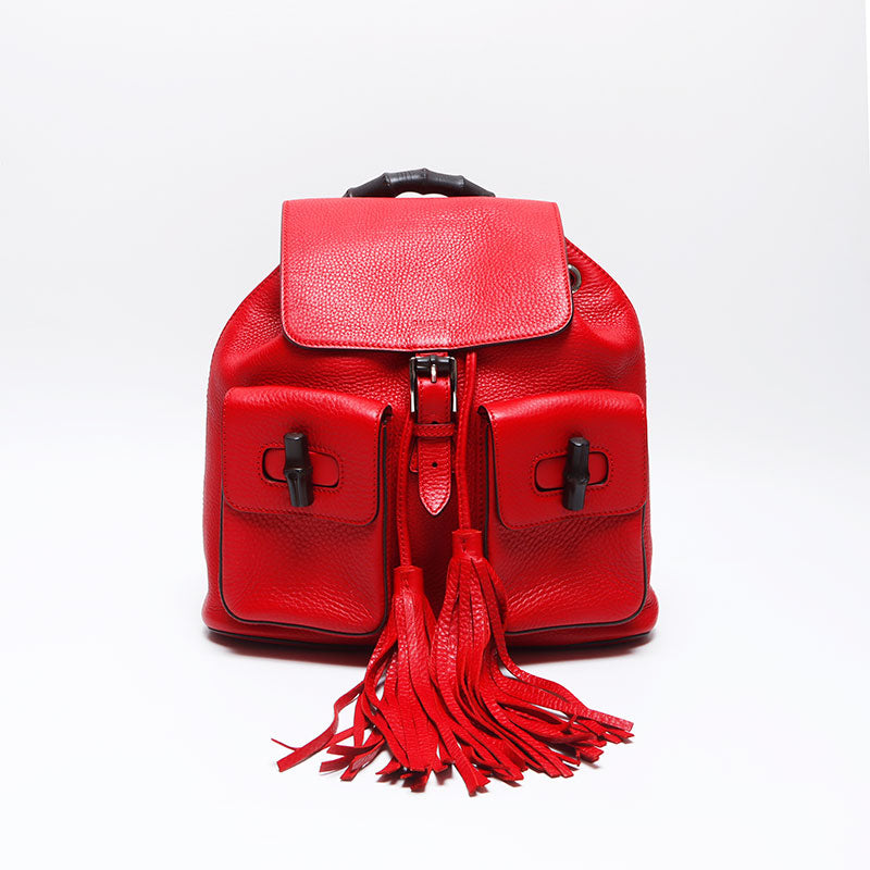 GUCCI Bamboo leather Backpack Daypack Red WS14043 – NUIR VINTAGE display picture 2