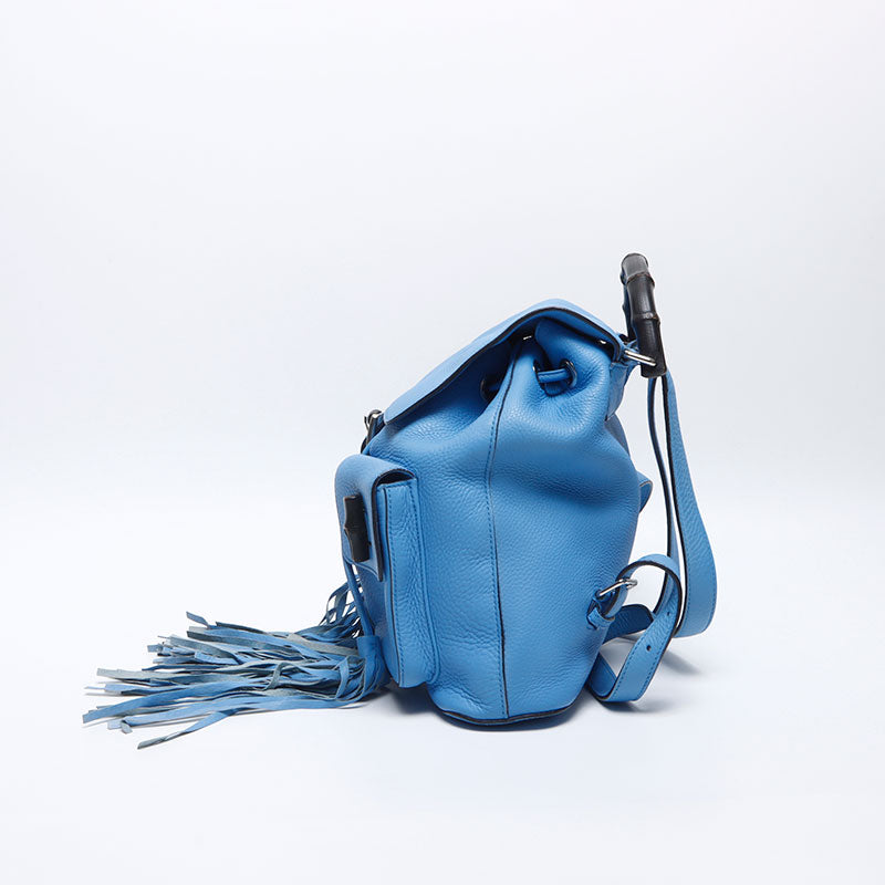 GUCCI Bamboo leather Backpack Daypack blue WS14115 – NUIR  display picture 2