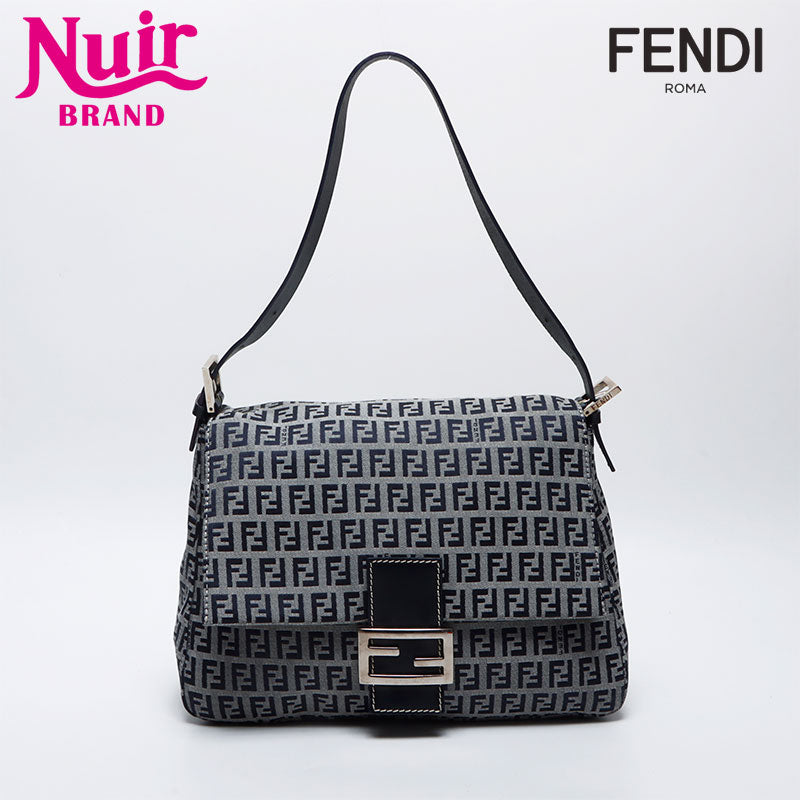 FENDI Zucchino Mamma Bucket Canvas Shoulder Bag Navy WS14124