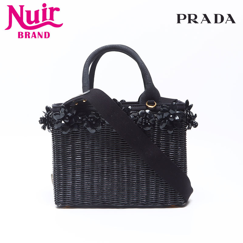 プラダ PRADA フラワー カゴバッグ ハンドバッグ ブラック WS14302