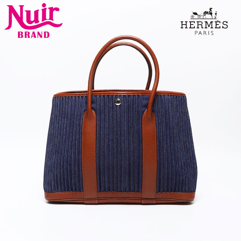 HERMES ◽️L engraved 2015 Garden Party Tote Bag Handbag Navy