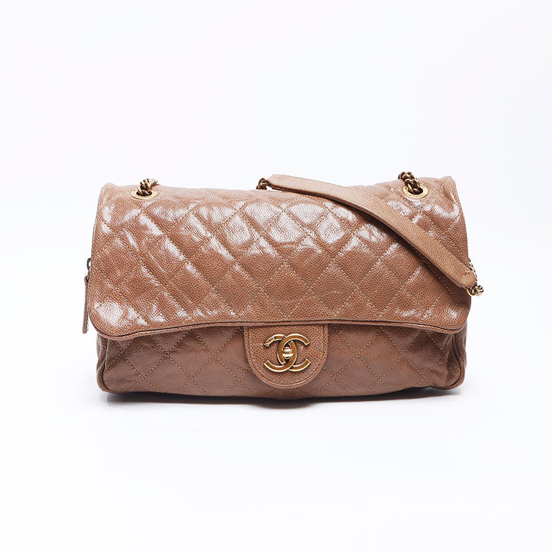 CHANEL 16th series 2012-2013 Caviar Skin Chain Shoulder Bag beige