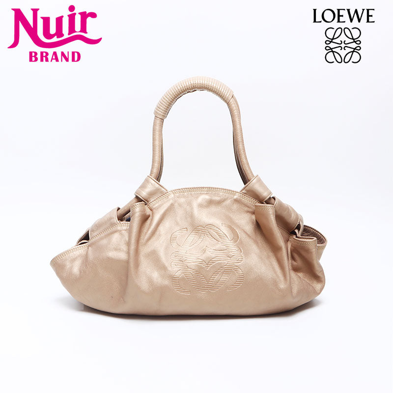 美品●ロエベ　ハンドバッグ　ロゴ型押し　ゴールド金具　ナッパレザー　ブラック LOEWE ロゴ刻印ナッパレザーハンドバッグ
