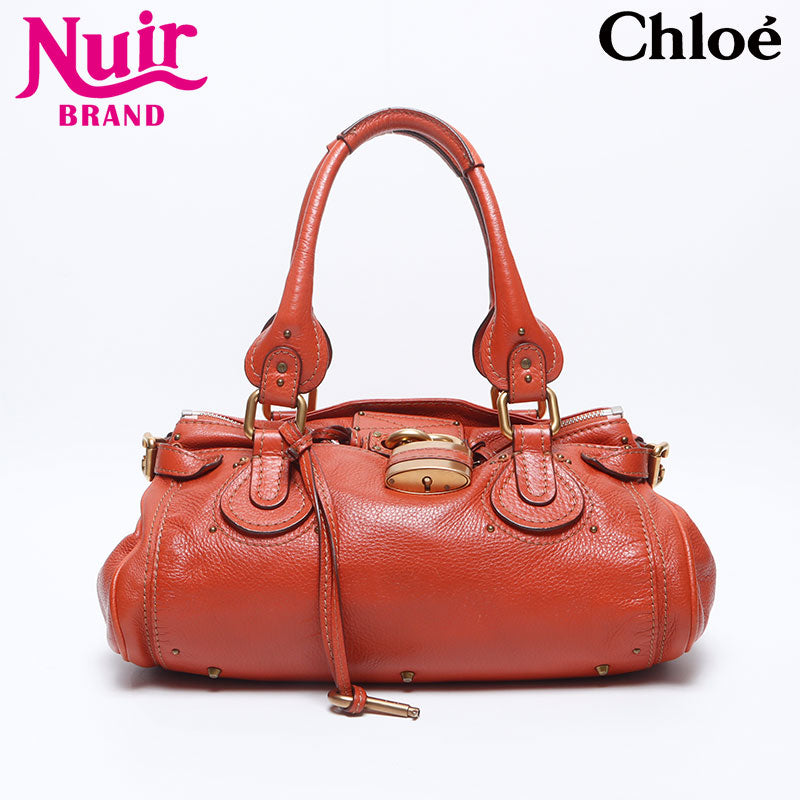 Chloe Paddington Boston Padlock Key Shoulder Bag Orange