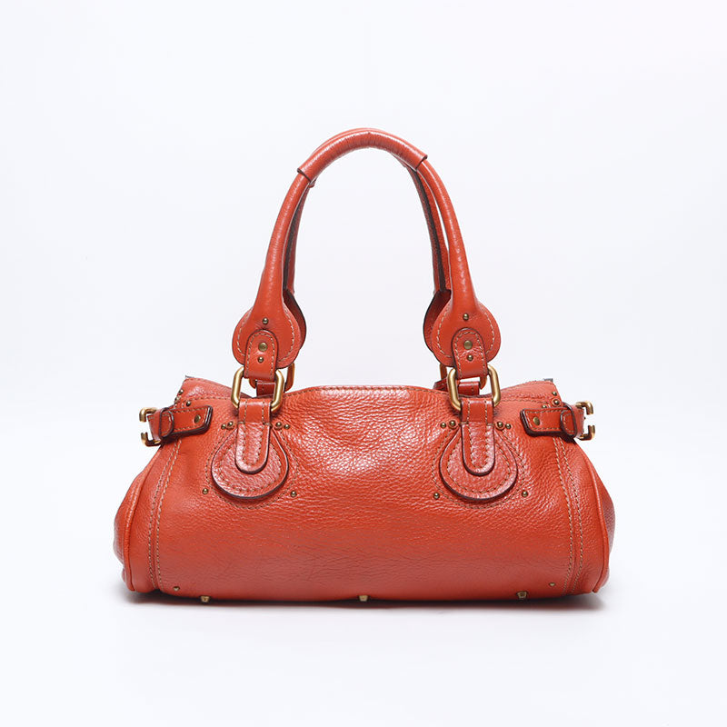 Chloe Paddington Boston Padlock Key Shoulder Bag Orange
