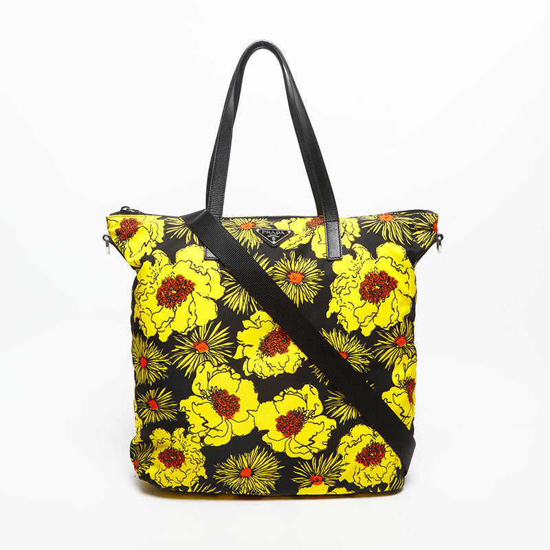 PRADA Flower print yellow nylon Shoulder Bag yellow WS14755 – NUIR