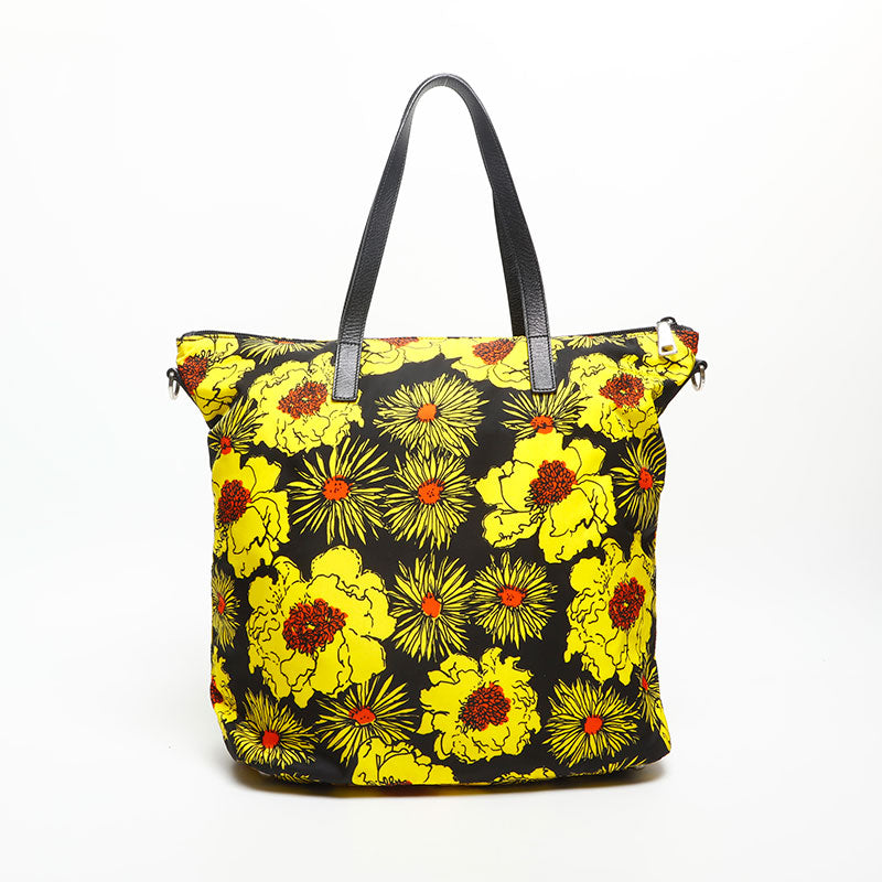 PRADA フラワープリントショルダーバッグ PRADA Flower print yellow nylon Shoulder Bag yellow WS14755 – NUIR