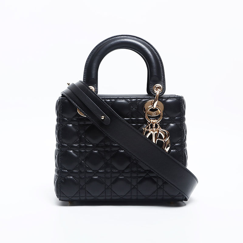 Christian Dior Lady 2way Lambskin Small Shoulder Bag black WS14898
