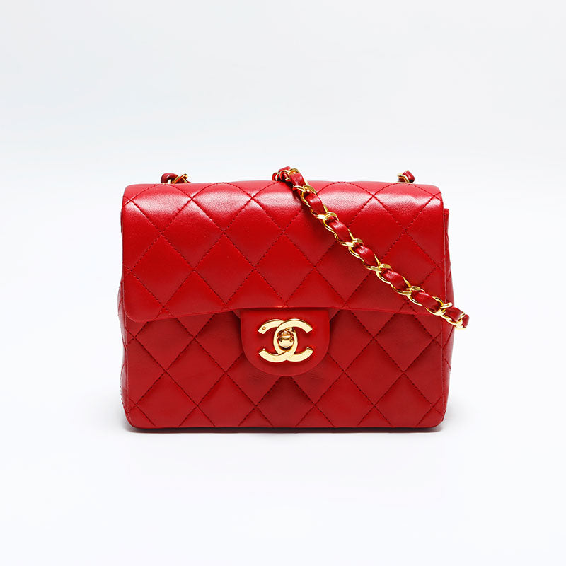 CHANEL No. 1 1985-1993 Lambskin Mini Matelasse Shoulder Bag Red