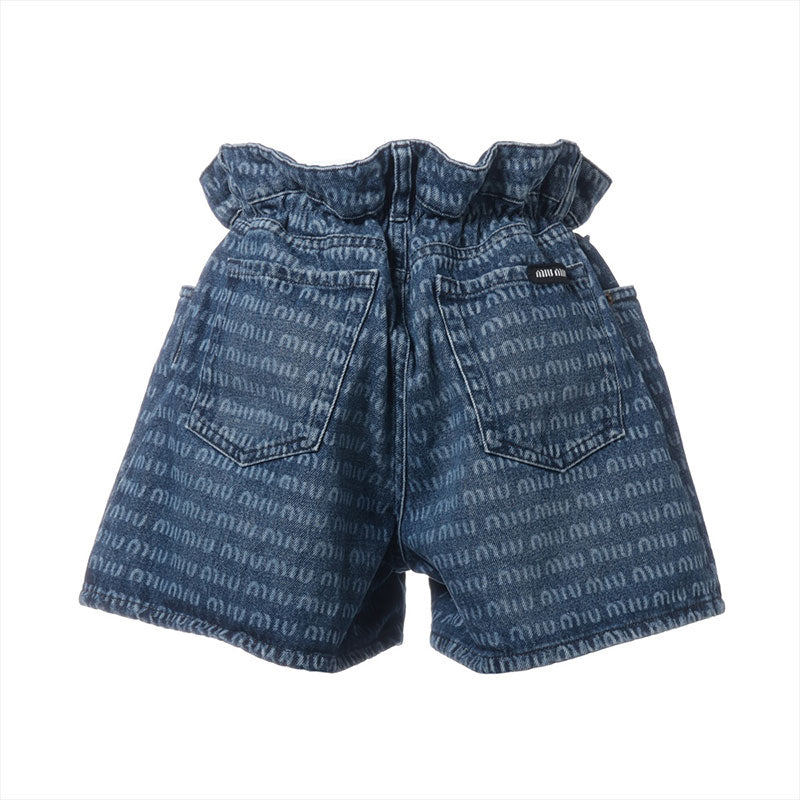 Miu Miu Size:25 Denim Logo Print Shorts 2023Stainless Steel Pants