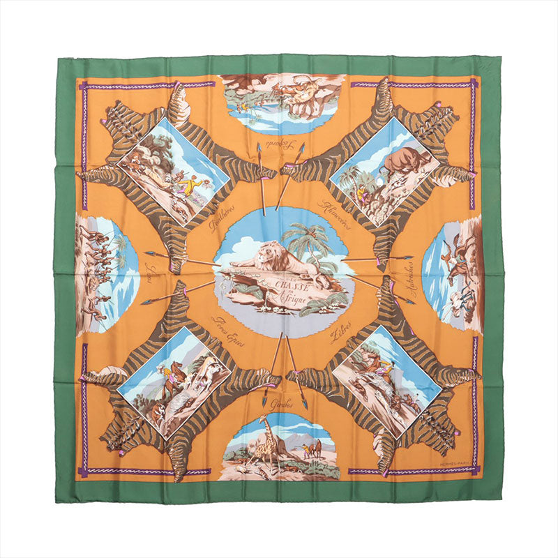 エルメス HERMES アフリカ カレ90 シルク スカーフ オレンジ WS15340