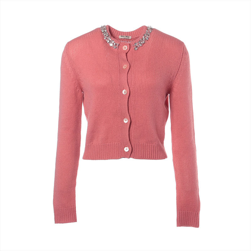 Miu Miu Cashmere Beaded Rhinestone Size:36 cardigan pink WS15899