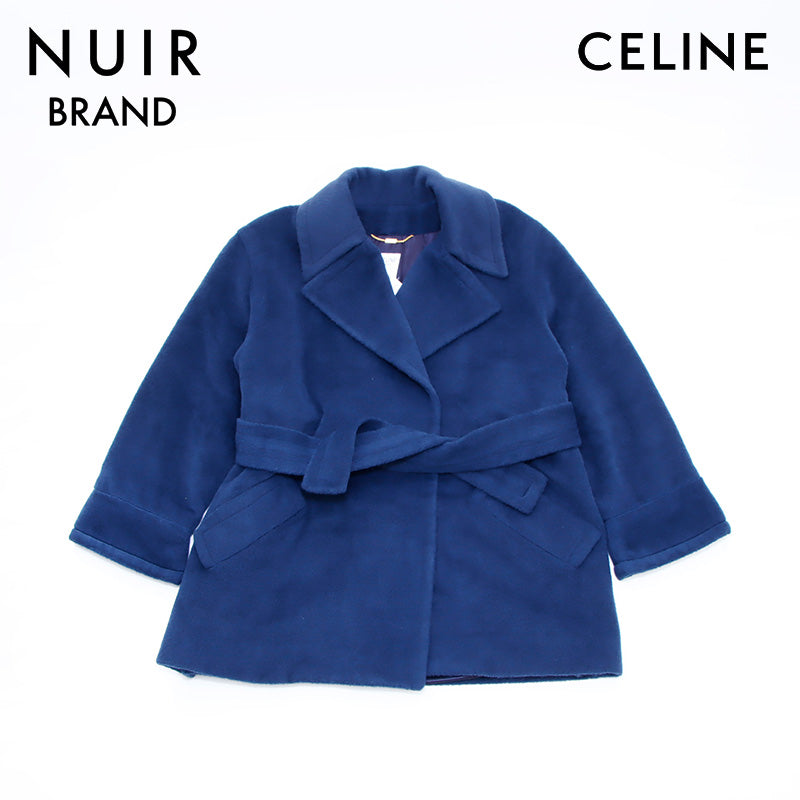 CELINE Wool Coat Belbed Wrap Jacket Size: 38 Jacket Navy WS1997