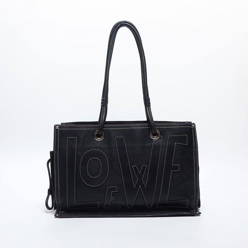バッグ LOEWE LOGO LEATHER SHOULDER TOTE BAG LOEWE logo leather Tote Bag black WS20055 – NUIR VINTAGE