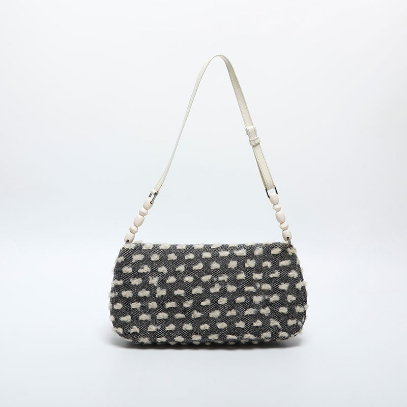 Christian Dior Malice Pearl Wool Cotton Shoulder Bag Black White