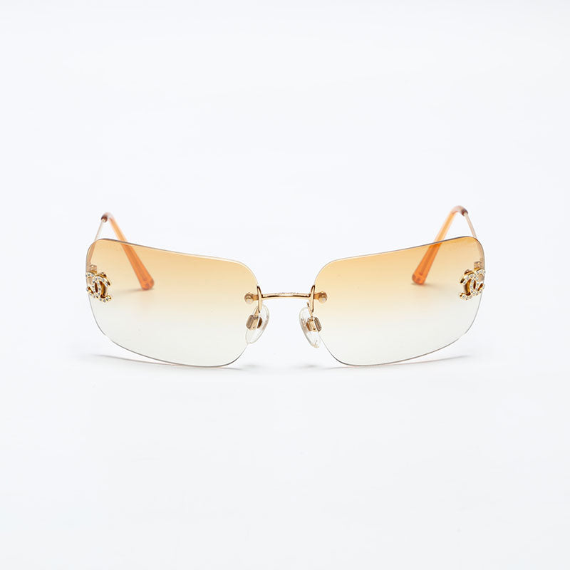 Chanel サングラス CHANEL rimless here mark sunglasses orange WS20246 – NUIR VINTAGE
