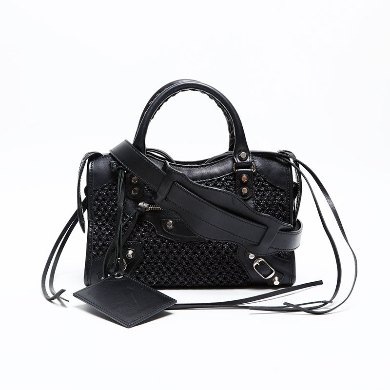 バレンシアガ BALENCIAGA レザー 編み込み ナノシティ ミニ ショルダー