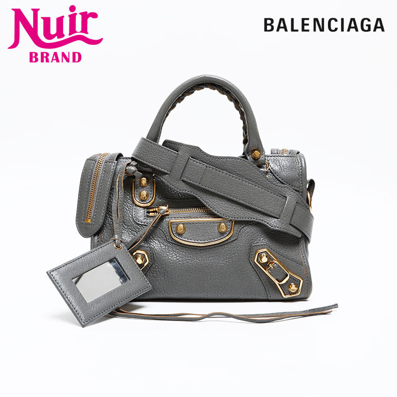 BALENCIAGA Leather Metallic Edge Mini City 2way Shoulder Bag gray