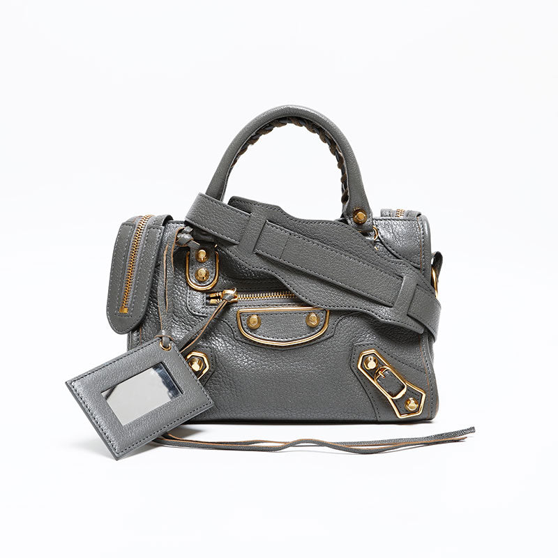 BALENCIAGA Leather Metallic Edge Mini City 2way Shoulder Bag gray