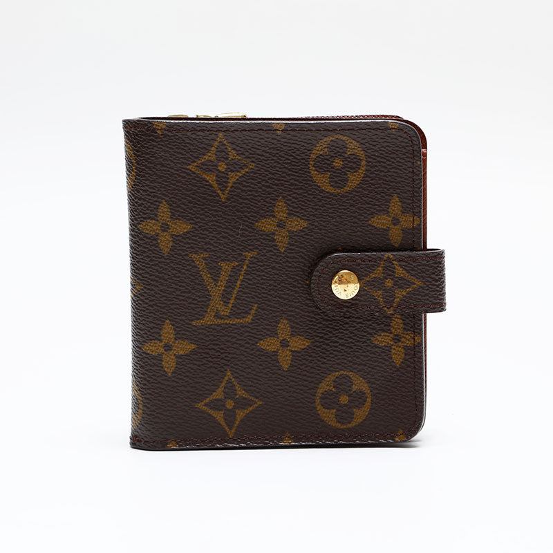 LOUIS VUITTON 2002 Monogram Compact Zip Bifold Wallet Brown