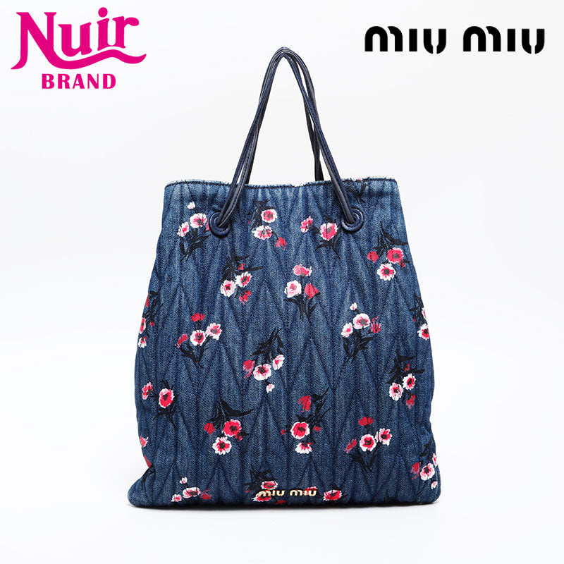 miu miu デニム 花柄 トートバッグ 2way Miu Miu Denim matelassé flower print Shoulder Bag Navy WS20632