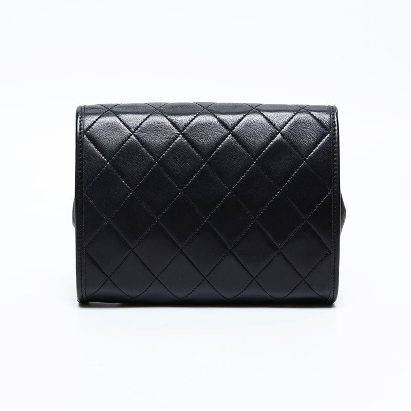 CHANEL 1980s-1990s Lambskin Pouch Chain Shoulder Bag black WS20880